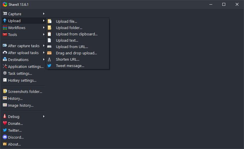 ShareX upload menu